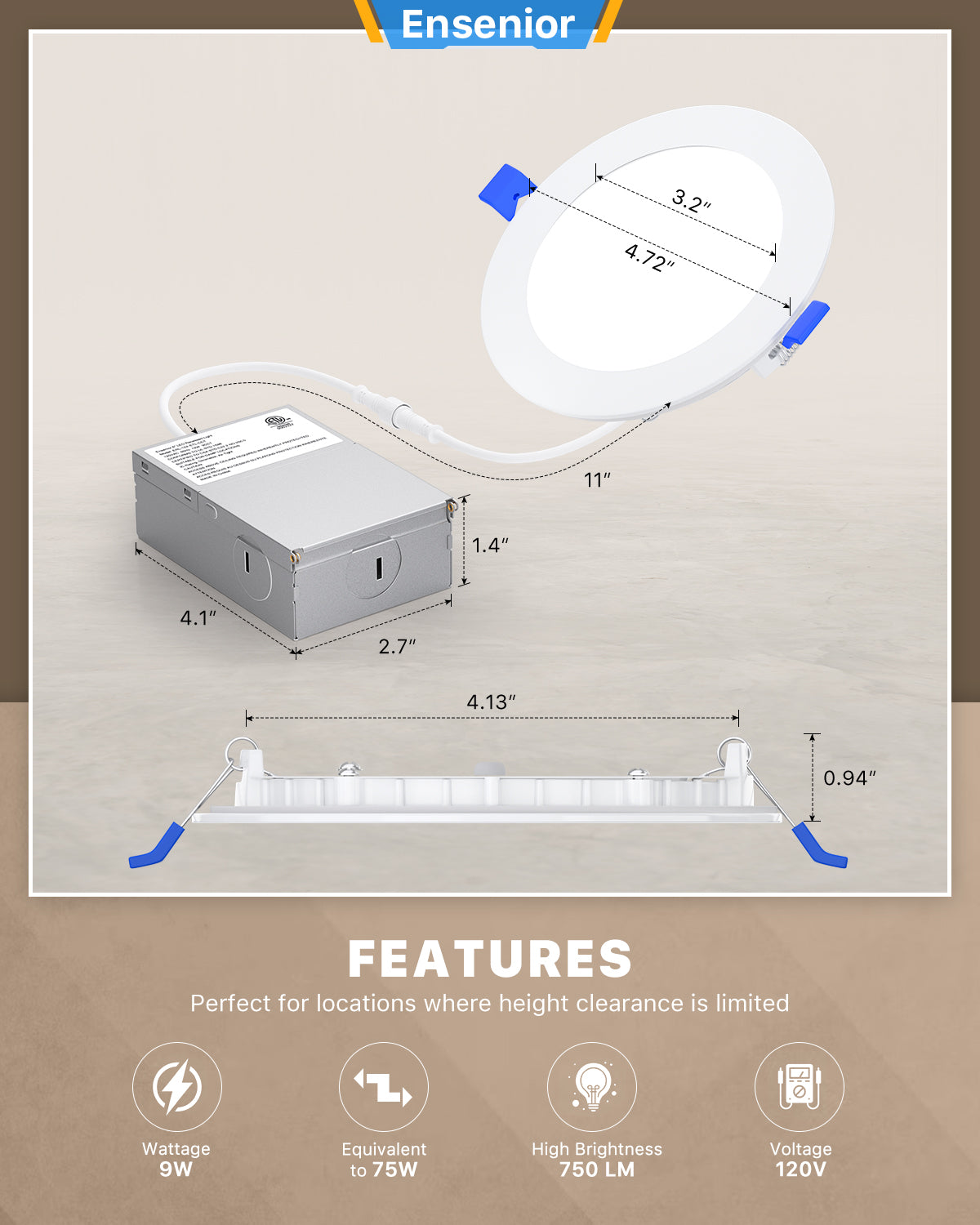Ensenior 5000K Led Recessed Ceiling Light